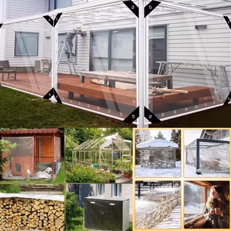 Telo trasparente - Telo di copertura in PVC - Per carichi pesanti - Impermeabile - Resistente al vento e alla polvere - Con occhielli e corde - 1×2 m - Trasparente