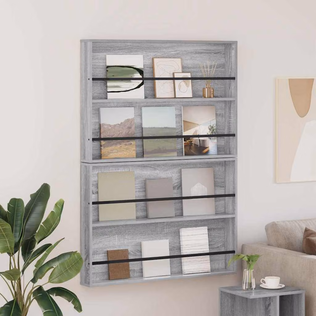 Set di 2 Scaffali per riviste vidaXL in stile moderno, colore grigio, L: 100 cm, P: 12 cm, H: 70 cm