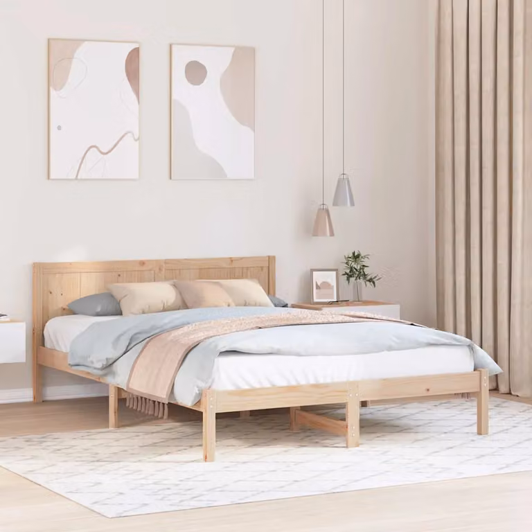 Struttura del letto vidaXL in legno massello di pino, Marrone, L 140 x P 200 cm