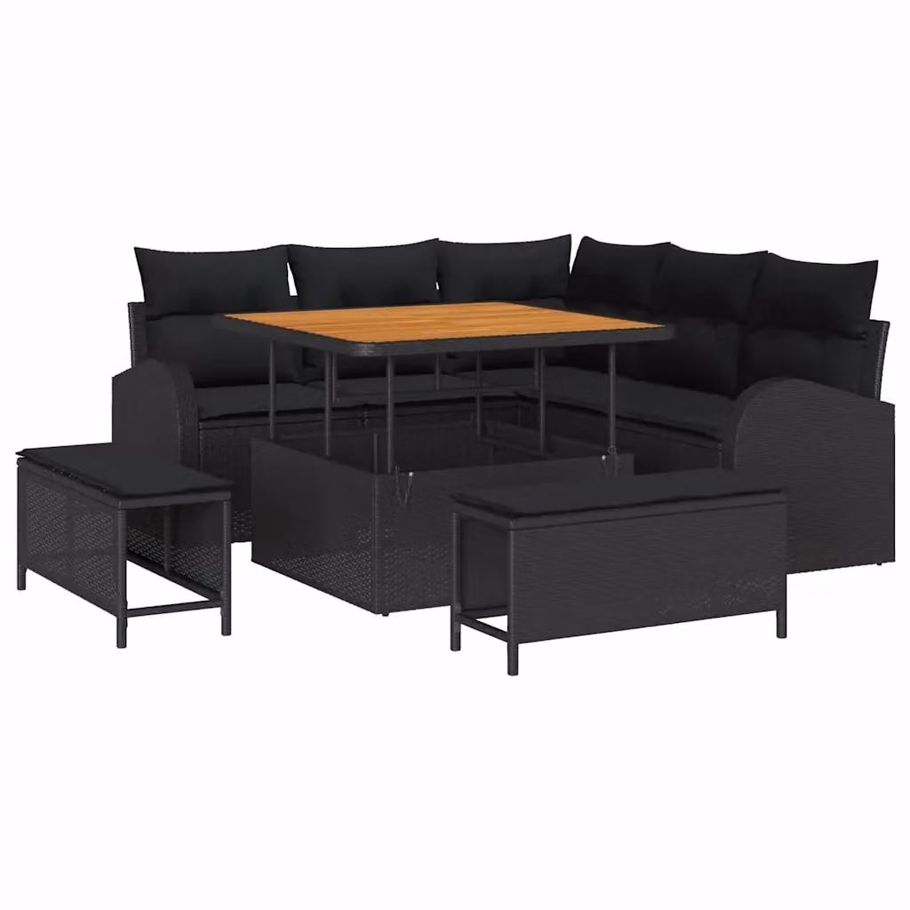 vidaXL Set Divano da Giardino a L con 8 Pezzi, Nero, con Cuscini e Funzione di Archiviazione – 2
