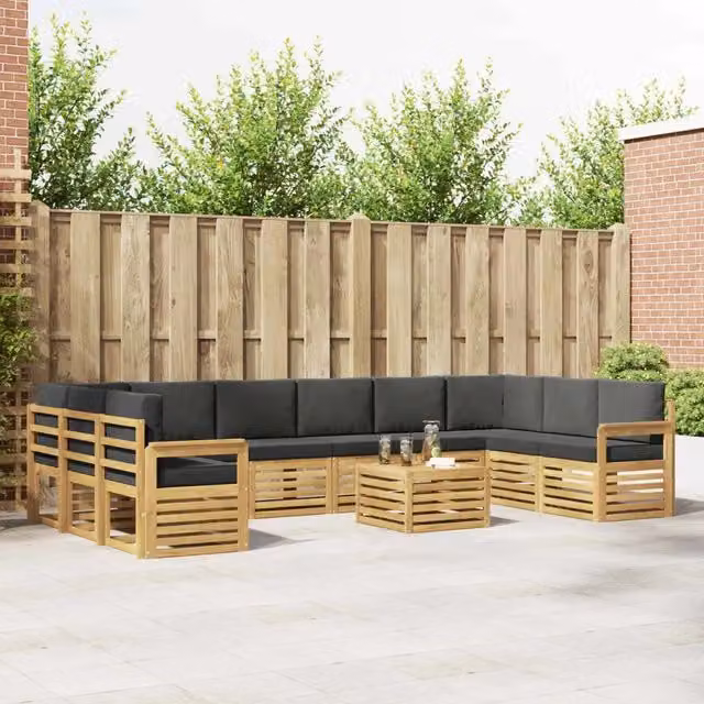 Set di divani da esterno moderno vidaXL in legno di acacia, 8 pezzi, Bianco, Antracite e Grigio