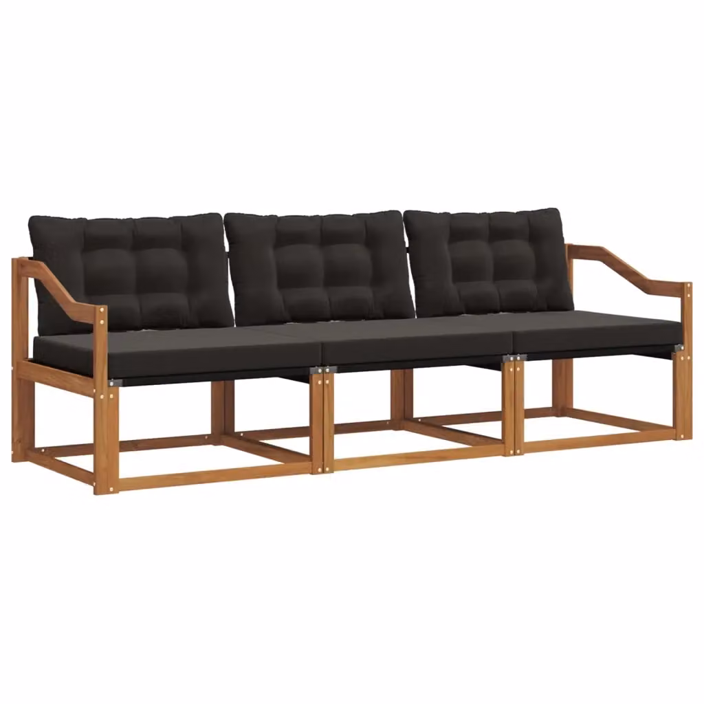 Set di divani da esterno 3 pezzi vidaXL in legno di acacia e textilene, colori beige e nero – 2
