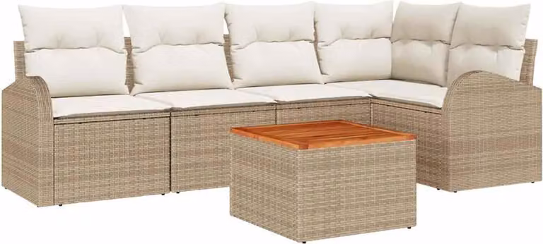 Set Divano da Giardino 6 pcs Beige e Crema polyrattan