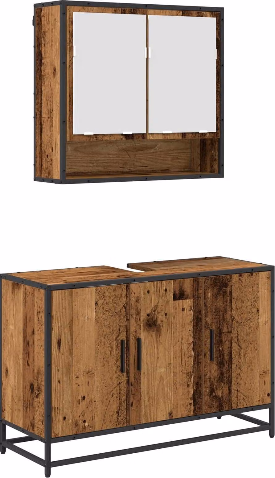 Set di mobili per il bagno con lo scaffale 2 pcs Legno vecchio