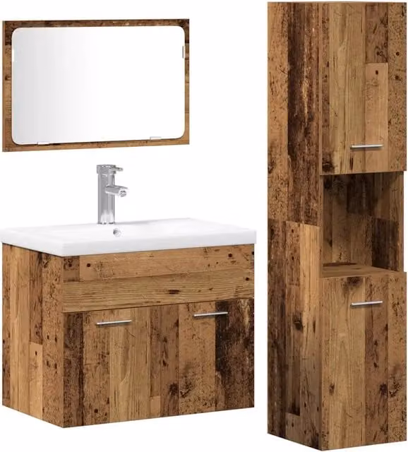 Set di mobili per il Bagno | Armadio da bagno 4 pz Marrone Legno multistrato