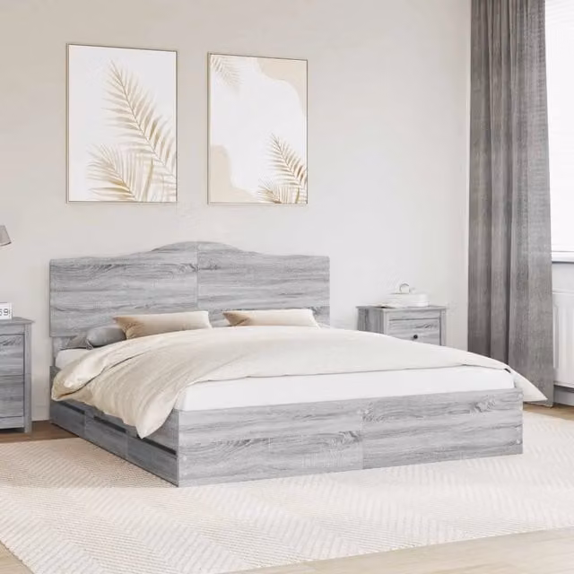 Struttura del letto con cassetto-Giroletto con contenitore-Rete del Letto Grigio Sonoma 180 x 200 cm 836080