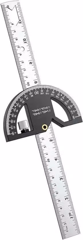 Goniometro e strumento di misurazione delle proporzioni in legno, con barra di misurazione in acciaio inossidabile da 300 mm, per garantire precisione nelle misurazioni e nella progettazione.