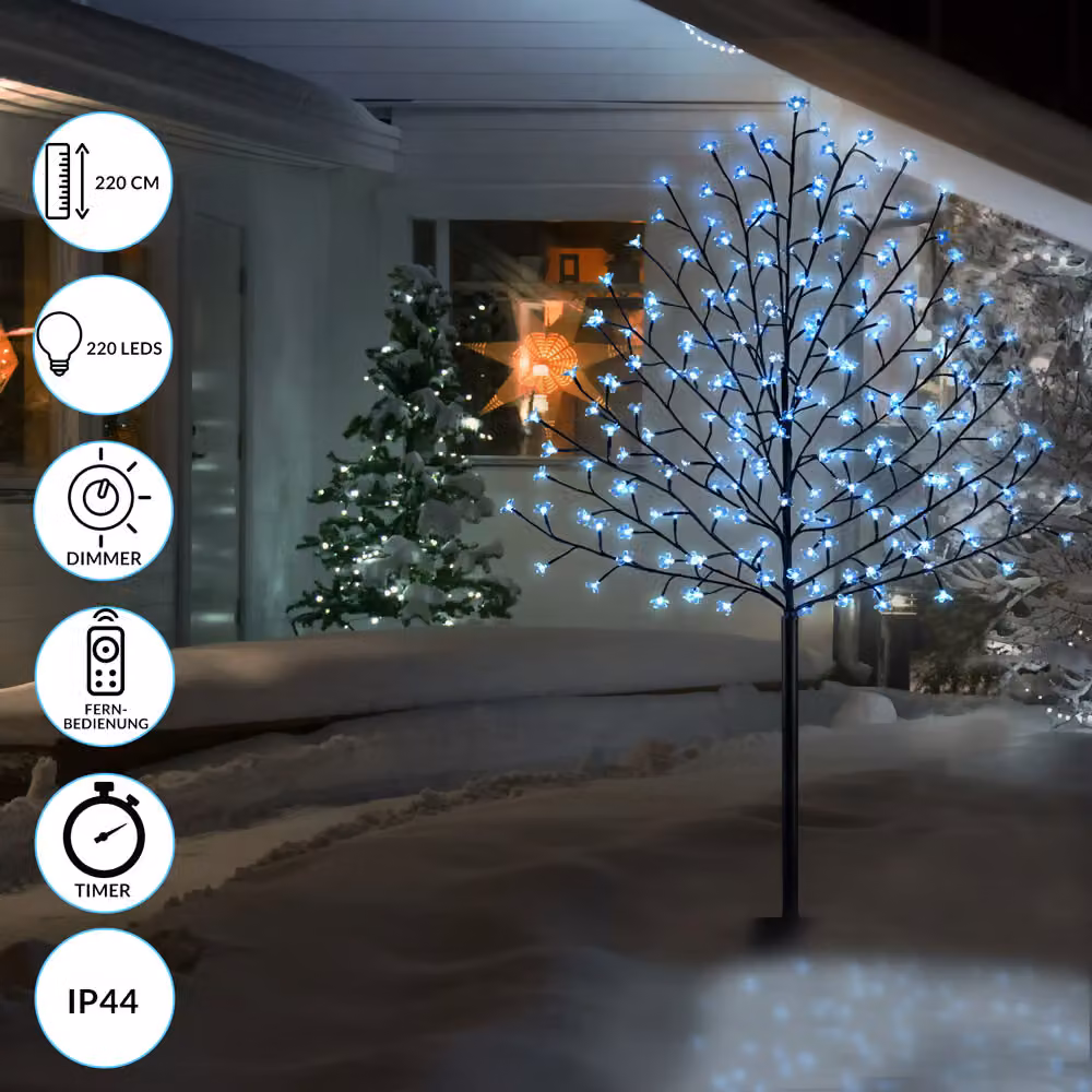 Set di 2 alberi di ciliegio in fiore Monzana con 220 LED bianco freddo, altezza 220 cm, con telecomando e timer – 2