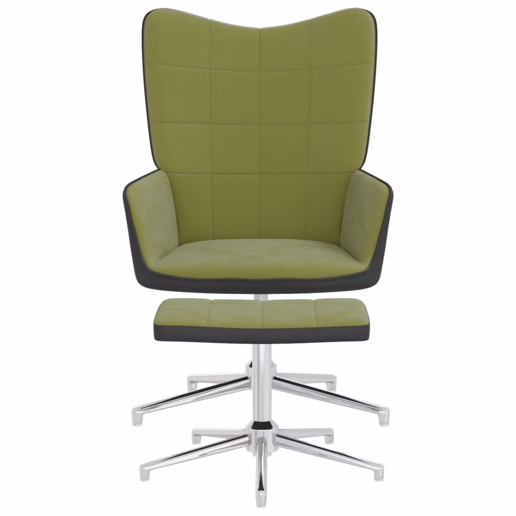 vidaXL Poltrona relax con sgabello in velluto verde chiaro e PVC