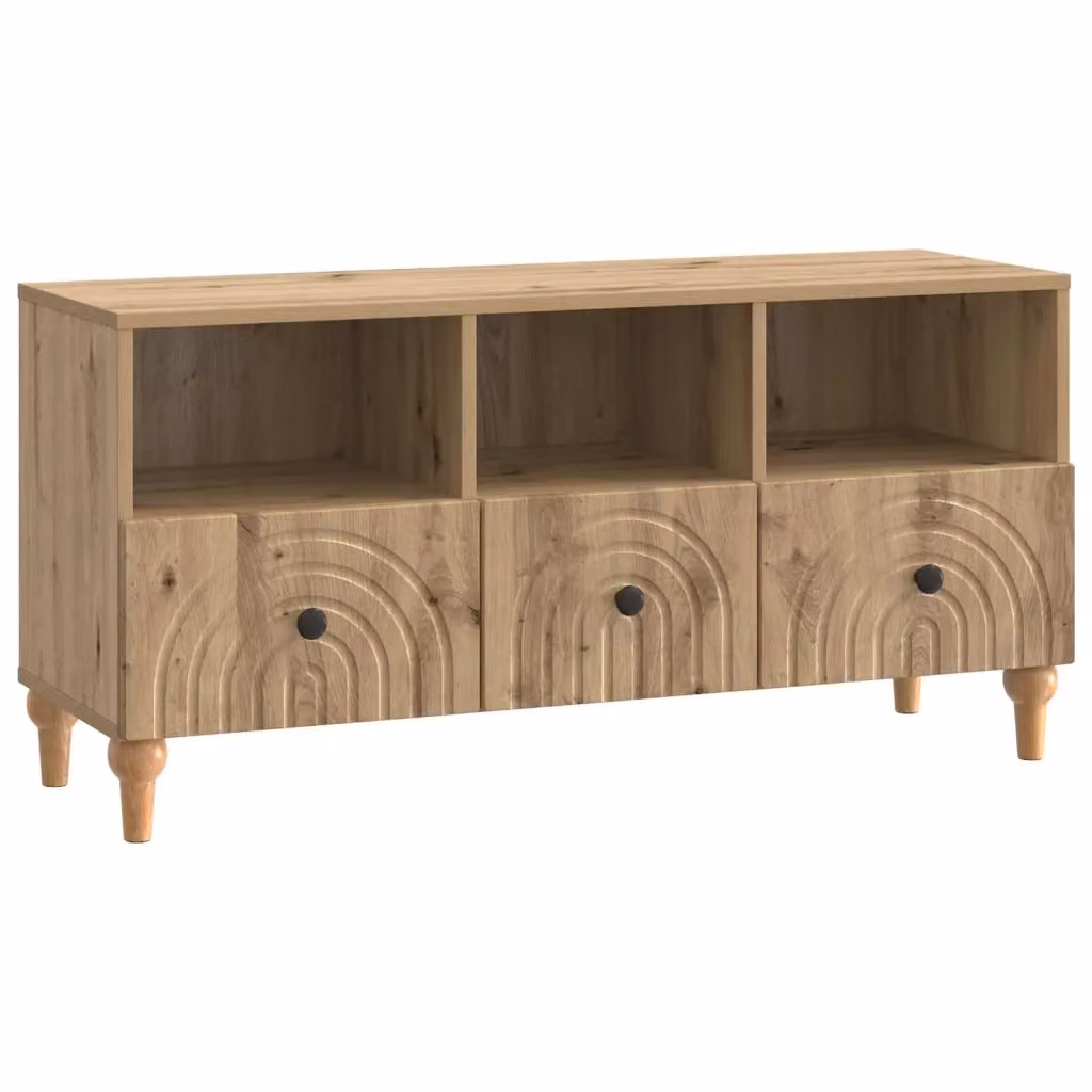 Mobile TV moderno in legno rovere marrone con scomparti multimediali L/P/H: 102 x 34,5 x 50 cm – 2