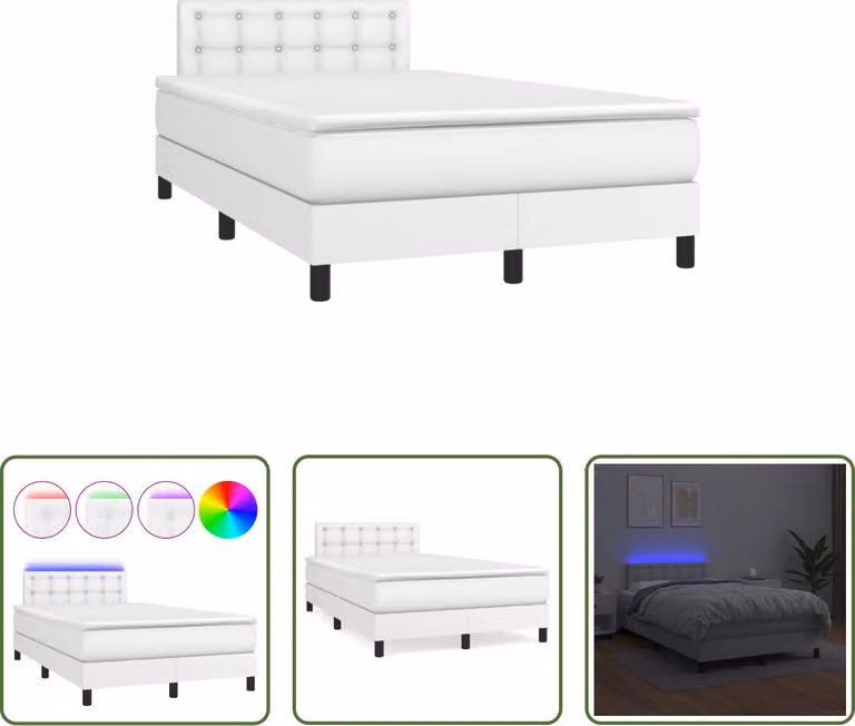 The Living Store Letto a molle con materasso e LED bianco 120x190 cm in ecopelle