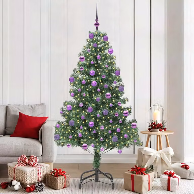Albero di Natale moderno vidaXL verde in PVC con luci LED bianco caldo, Altezza: 210 cm