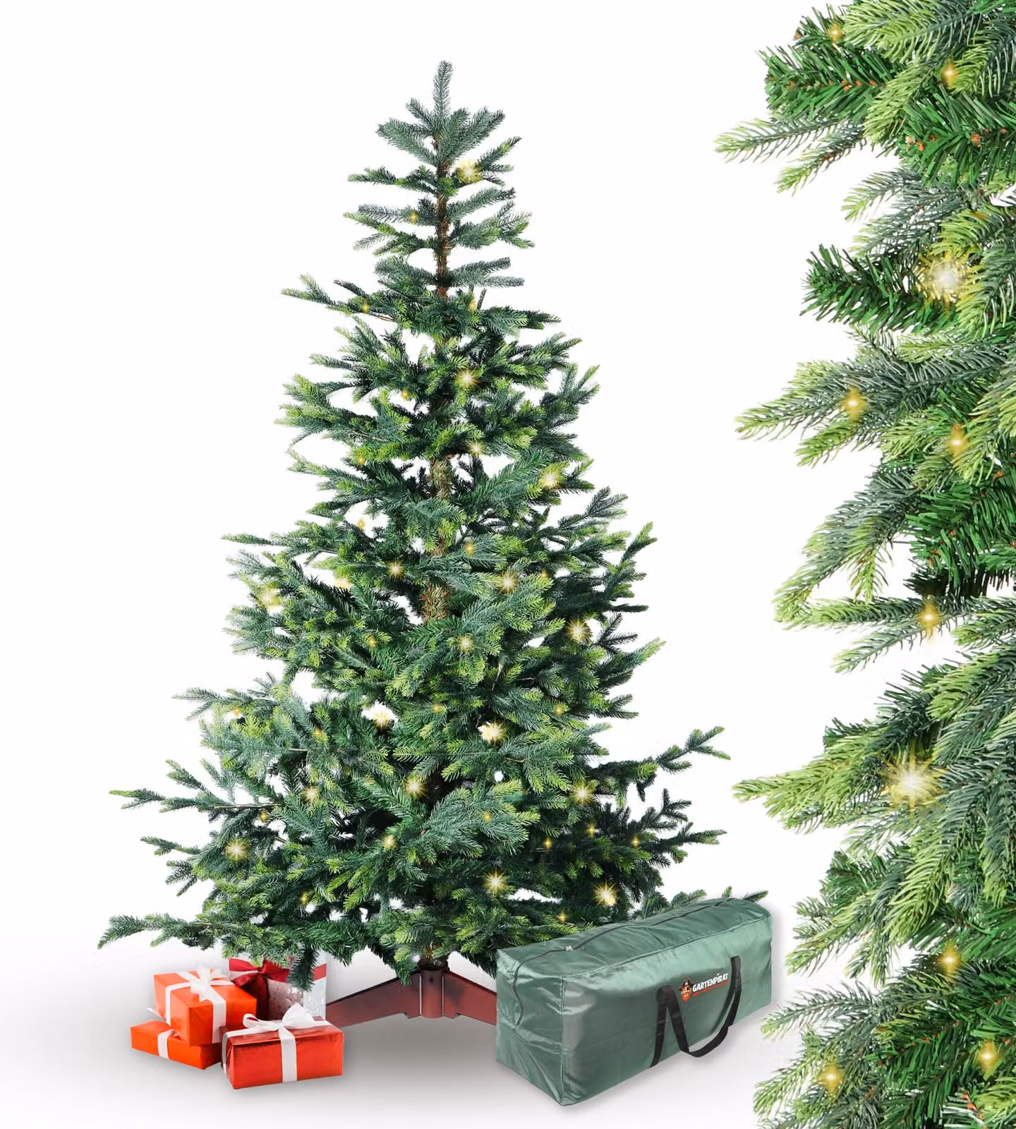 Albero di Natale artificiale BonTree abete 210 cm con illuminazione 330 LED bianco caldo Comfort set albero di Natale con supporto in legno e borsa di stoccaggio
