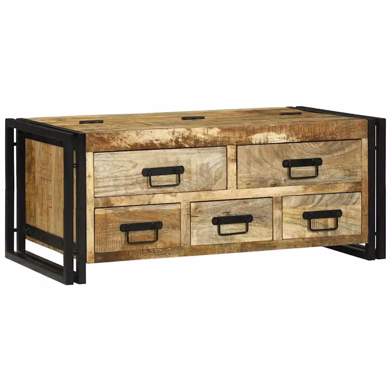 vidaXL Tavolino da salotto rettangolare in legno di mango massello marrone L: 90 cm, P: 50 cm, H: 38 cm