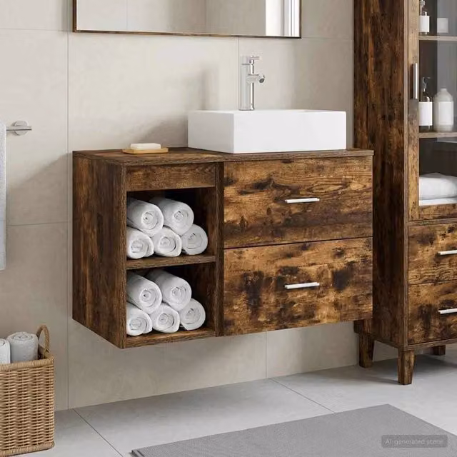 Set di mobili per il bagno 2 pz Rovere Fumo 3403892