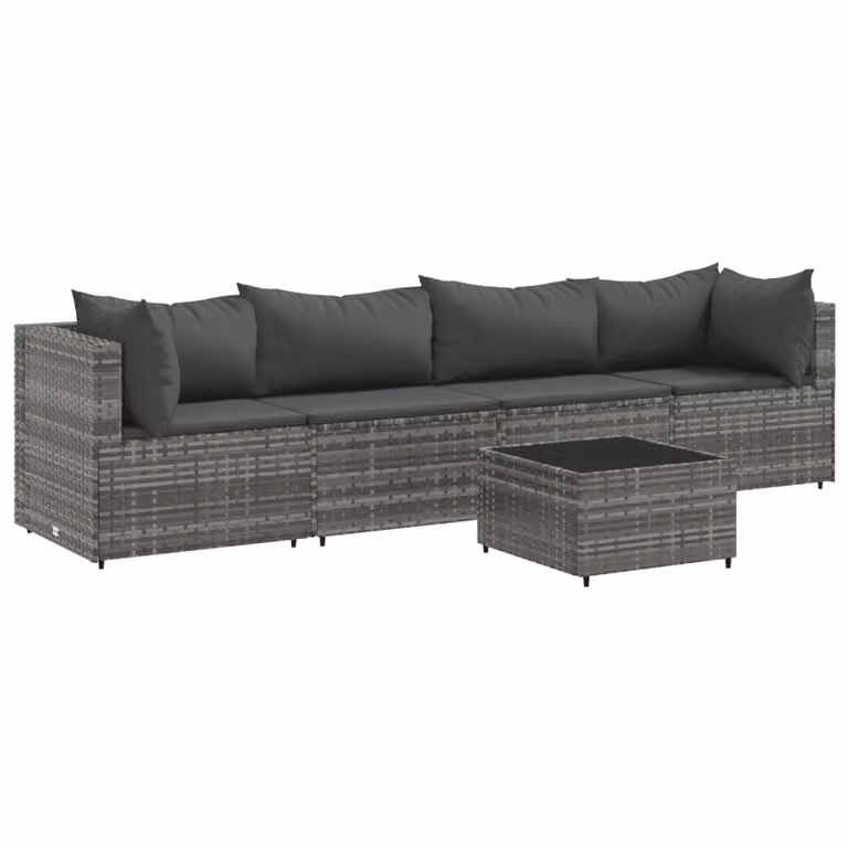 Set Divani da Giardino 5 pz con Cuscini in Polyrattan Grigio