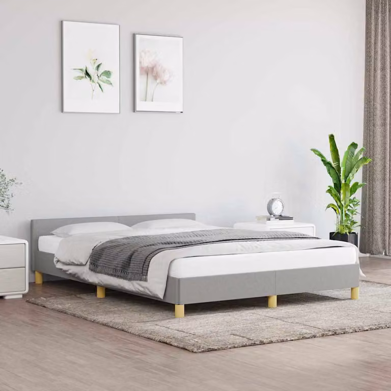 vidaXL Giroletto senza Materasso Grigio Chiaro in Tessuto con Listelli in Legno L/P/H: 140 x 200 x 146 cm