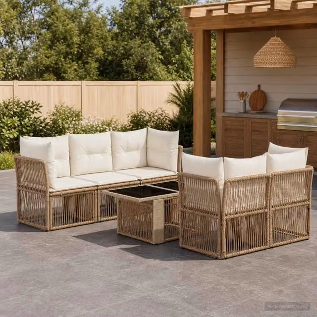 Set Divano da Giardino 6 pz vidaXL in Polyrattan Beige con Cuscini e Tavolino