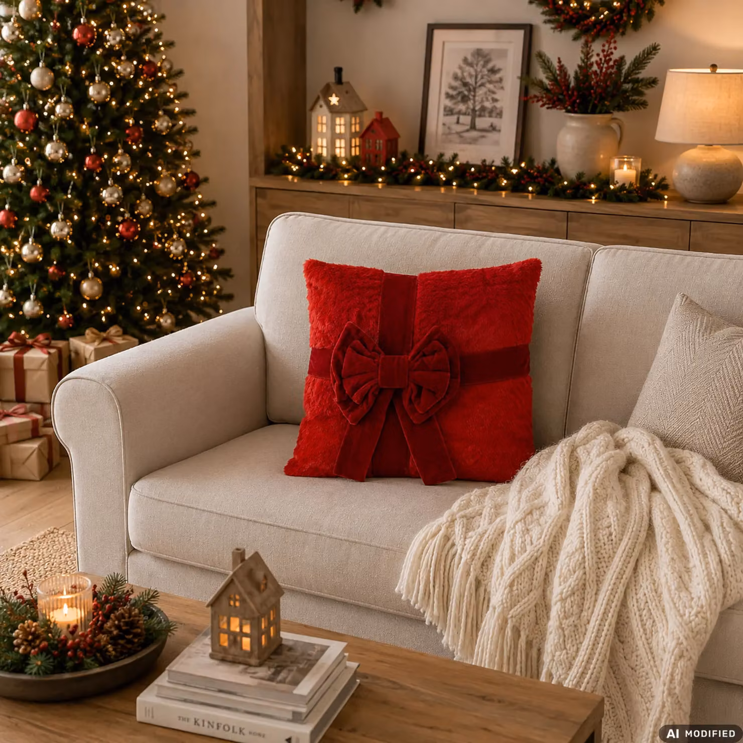 Cuscino Natalizio con Fiocco Vestiamo Casa Gran Natale, sfoderabile e lavabile, 42 x 42 cm – 2