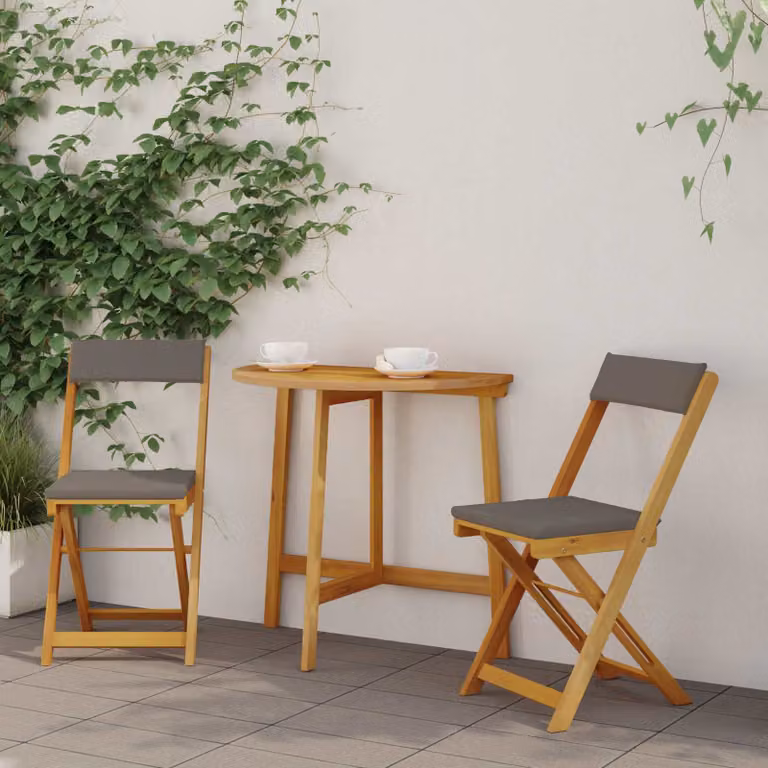 Set di 2 sedie bistro da giardino vidaXL in legno di acacia oliato con cuscini grigi e marroni