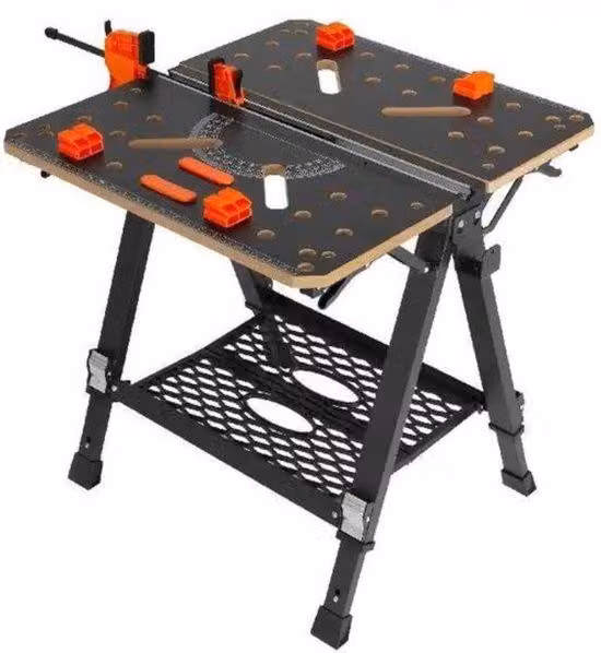 Tavolo da lavoro professionale per la lavorazione del legno - Pieghevole - 7 piani di lavoro - Unità di fissaggio - Portata 454 kg - Nero