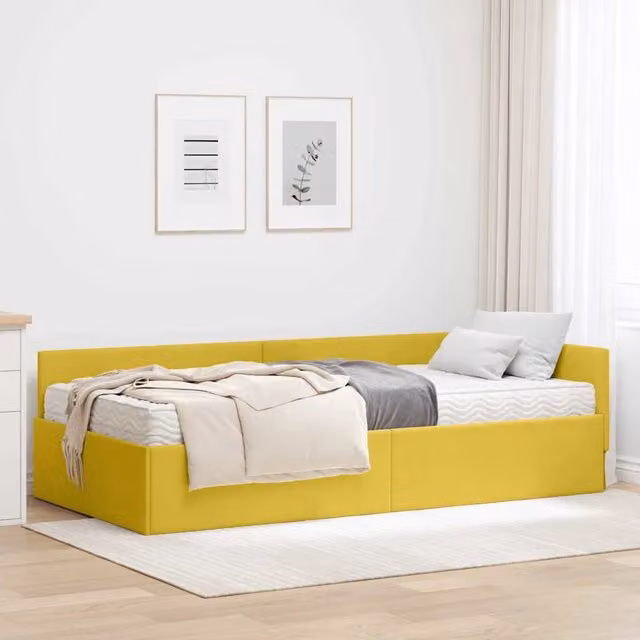 Struttura Letto Angolare con Materasso 2 pz Giallo 90 x 190 cm 3393630