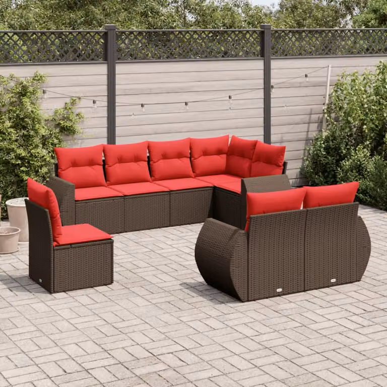 Set di divani da giardino vidaXL a forma di L composto da 8 pezzi in polyrattan marrone con cuscini imbottiti e resistenti ai raggi UV