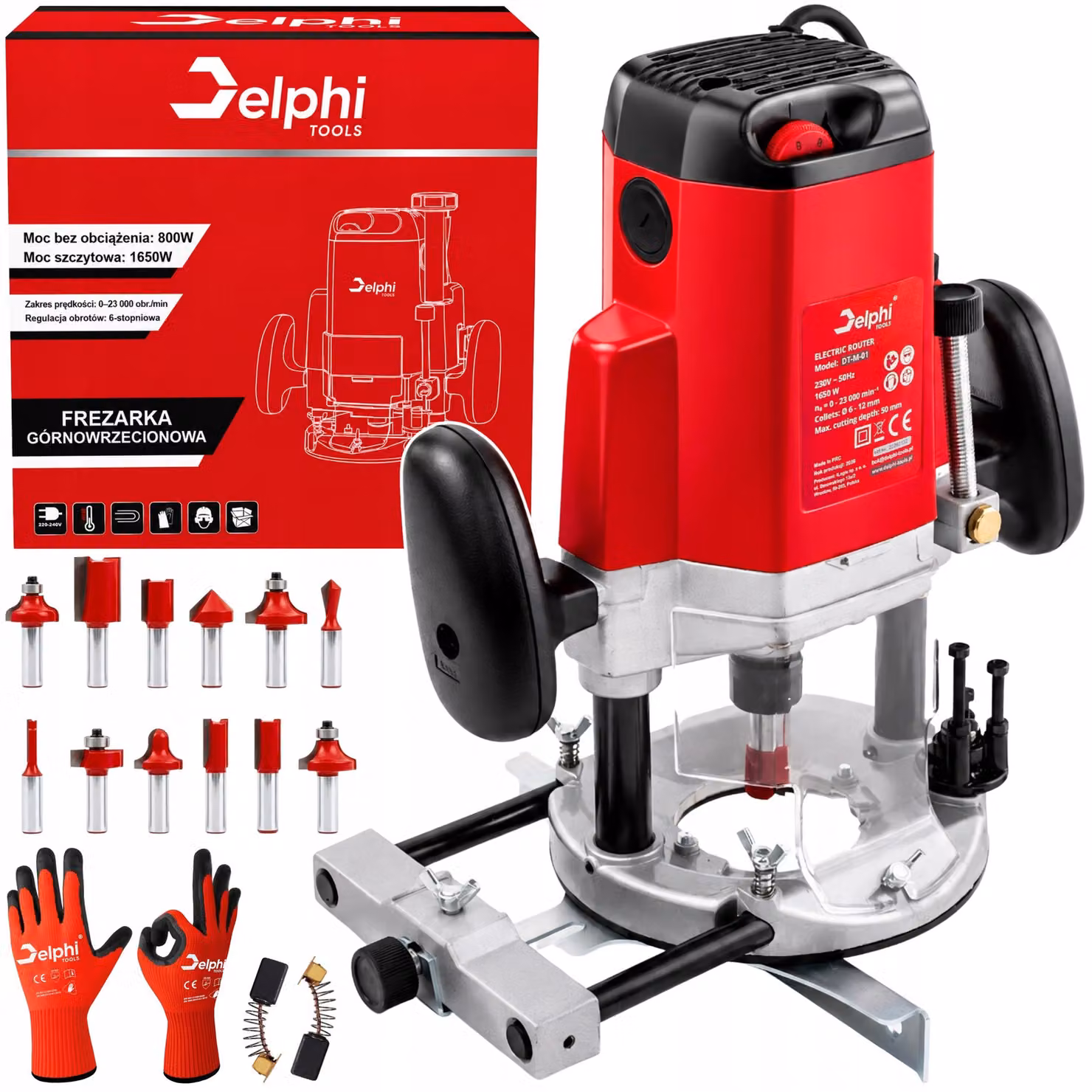 Delphi Tools - Fresatrice verticale - Fresatrice verticale per legno - Fresatrice elettrica - Fresatrice per legno - 800 W - 0-23.000 giri/min
