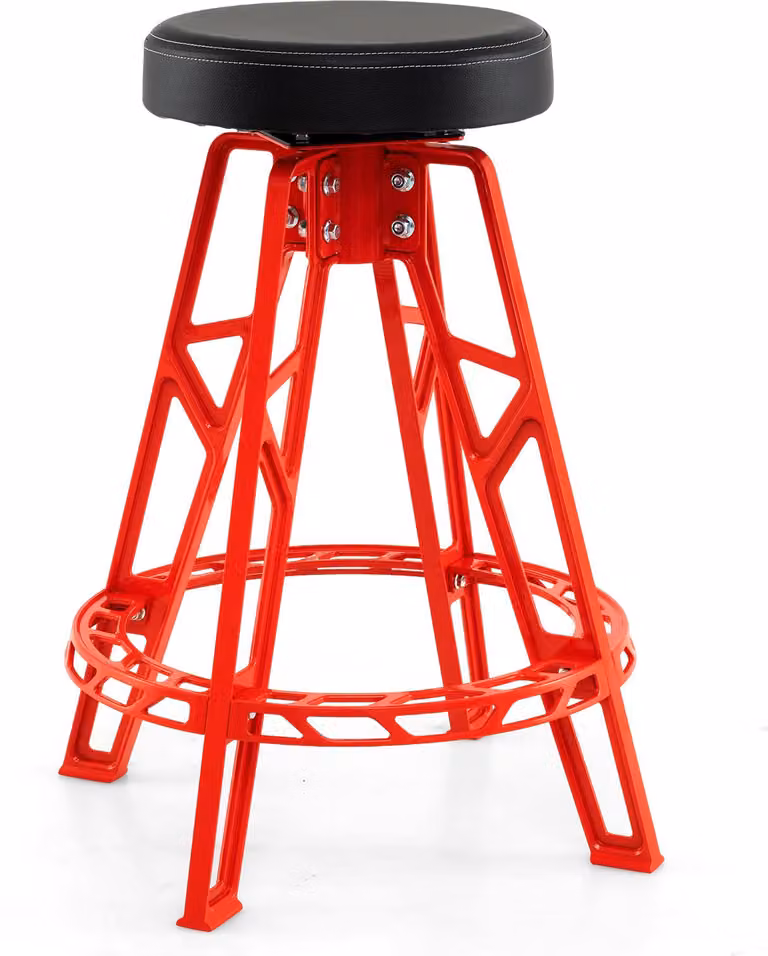 Sgabello da officina alto COSTWAY, sedia da officina con sedile girevole a 360° e poggiapiedi, sgabello da officina imbottito fino a 181 kg, sedile da officina rosso