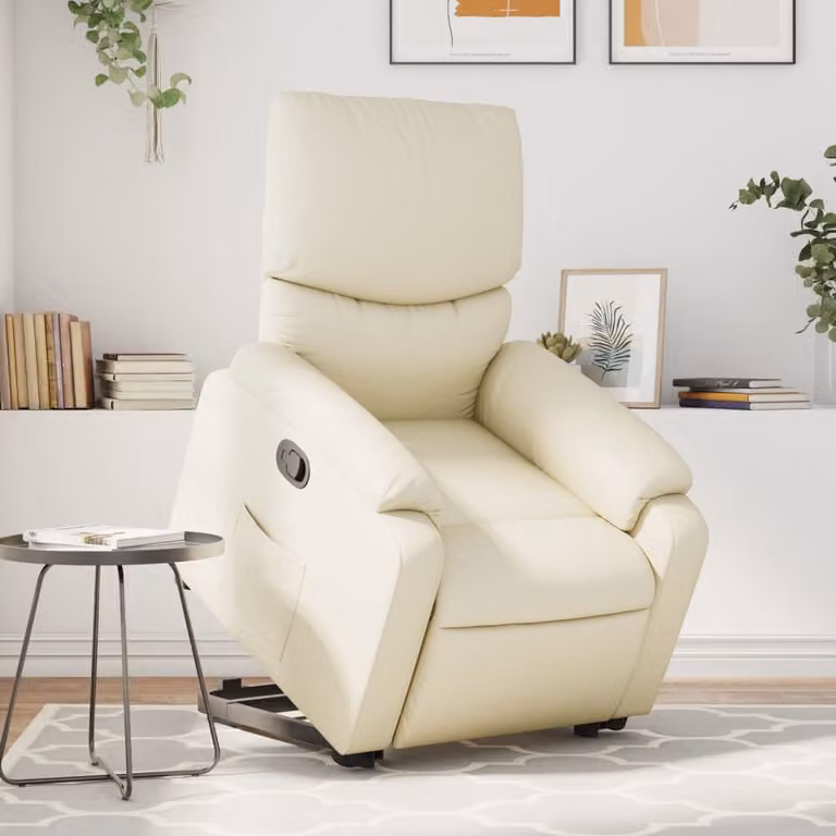 Poltrona Alzapersona Reclinabile vidaXL in Similpelle Beige con Assistenza Elettrica e Braccioli