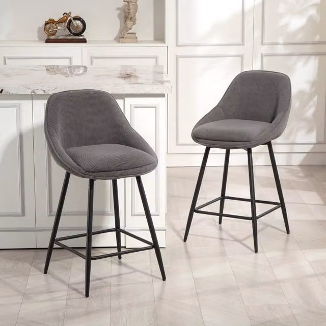 Set di 2 sgabelli da bar girevoli REDOM in velluto a coste grigio, Altezza: 65 cm