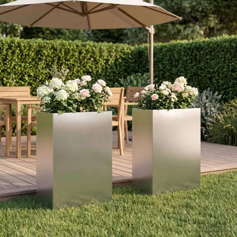 Set di 2 vasi da giardino vidaXL in acciaio inox color argento L: 50 cm, P: 40 cm, H: 75 cm