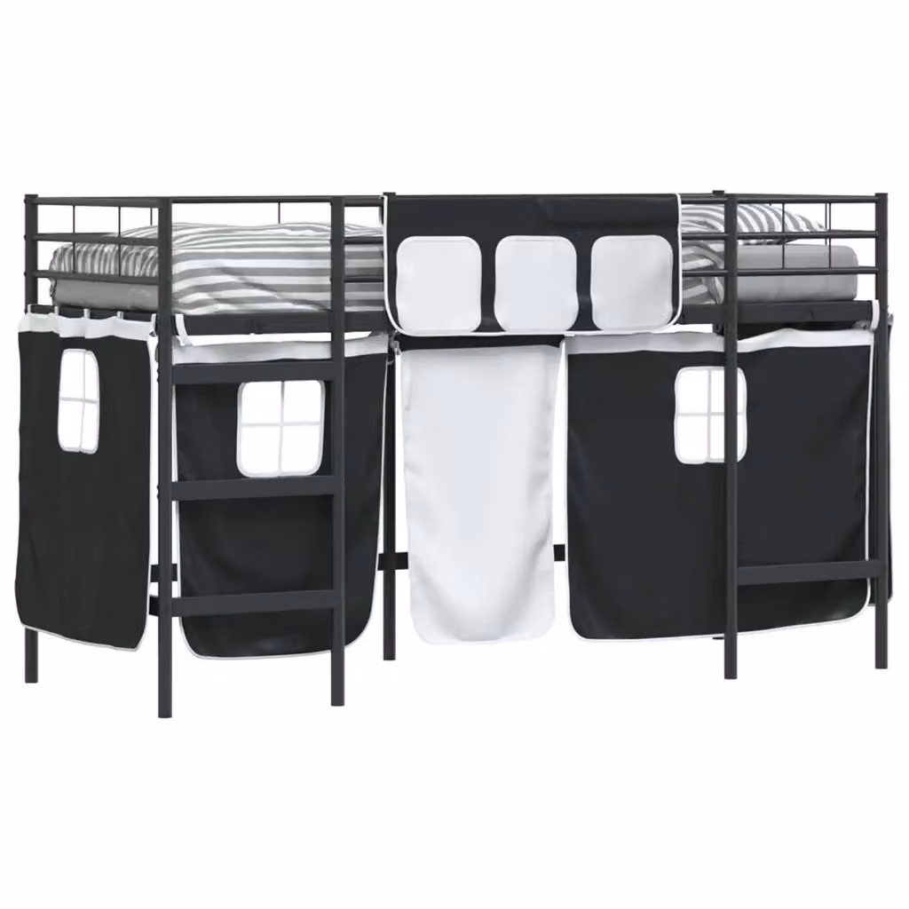 Letto Loft Singolo per Bambini in Metallo con Scala e Tendine Nero L/P/H: 100 x 200 x 194 cm – 2