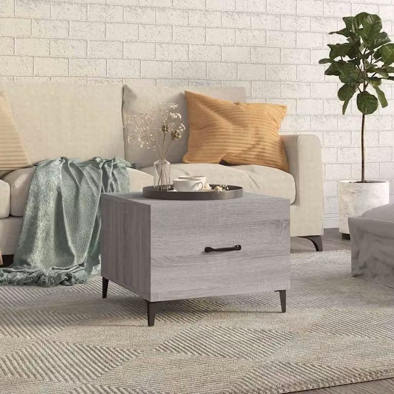 vidaXL Tavolino da Salotto Quadrato in Legno e Metallo Grigio L/P/H: 50 x 50 x 40 cm