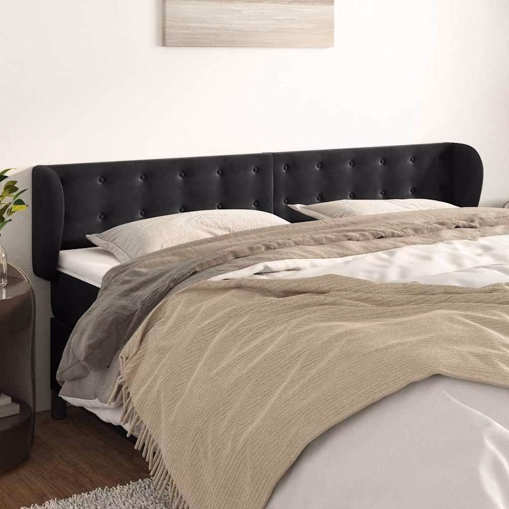 Testiera ad orecchio vidaXL in velluto nero L: 183 cm, P: 23 cm, H: 78-88 cm