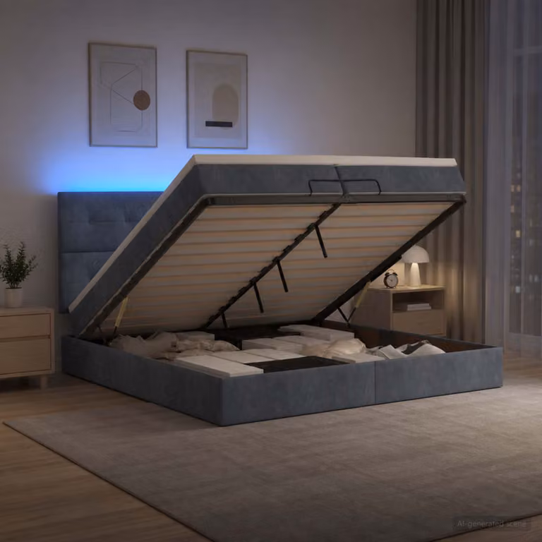 Letto Ottomano con Materasso e Illuminazione LED vidaXL, Grigio Scuro, L/P/H: 200 x 200 x 88 cm