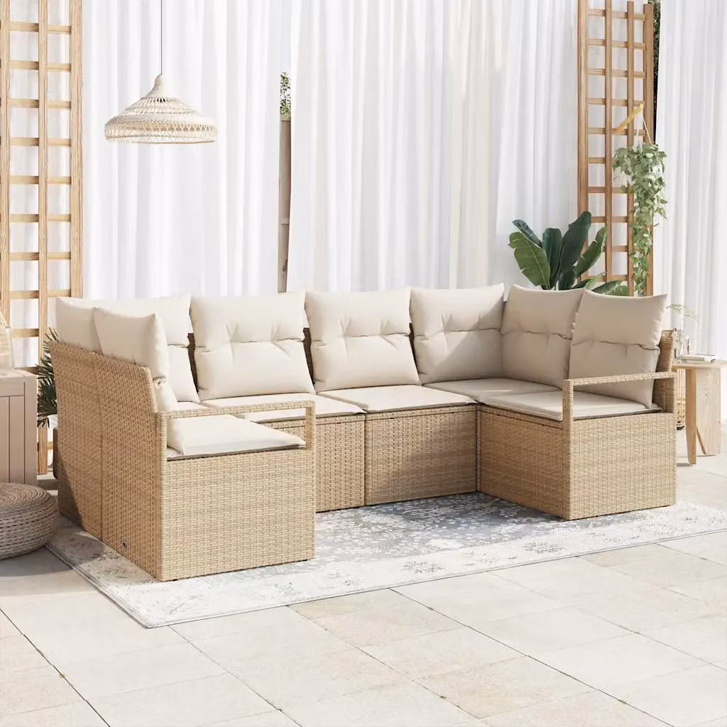Set Divano da Giardino vidaXL 6 pz in Polyrattan con Cuscini Beige e Bianco