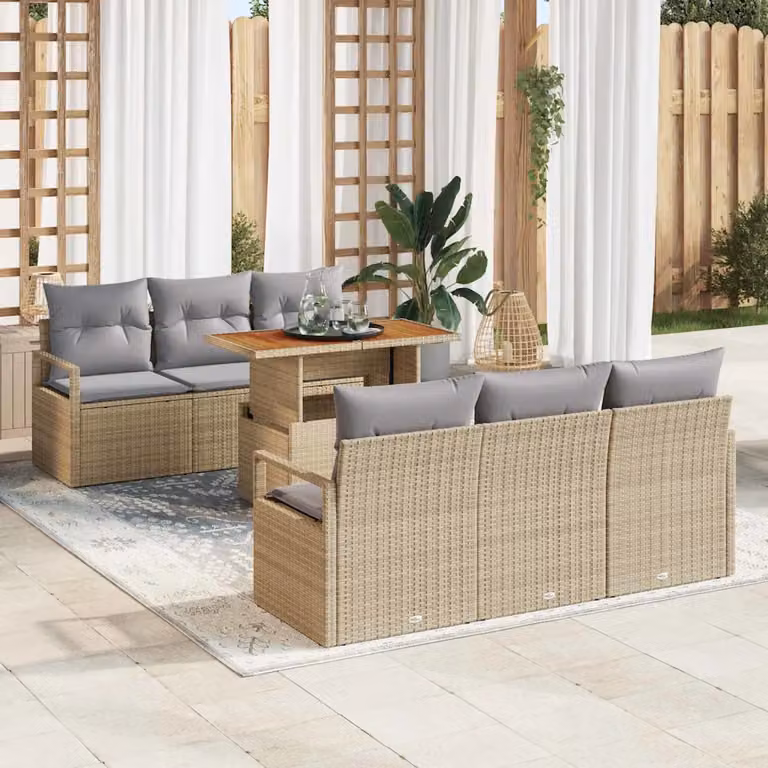 Set Divano da Giardino vidaXL a Forma a U composto da 7 Pezzi con Cuscini, Colore Grigio o Beige