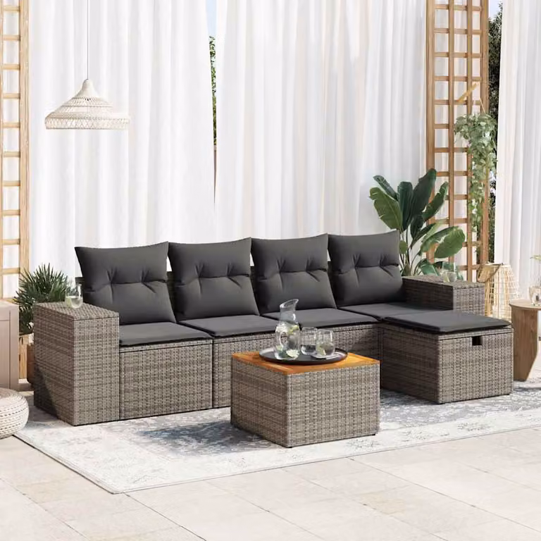 Set Divano da Giardino vidaXL 6 pz in Polyrattan Grigio con Cuscini e Tavolino da Esterno
