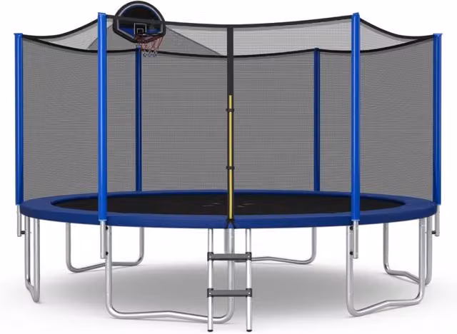 Trampolino con canestro rete di protezione tappetino di sicurezza 72 molle, Trampolino per bambini e adulti-Trampolini