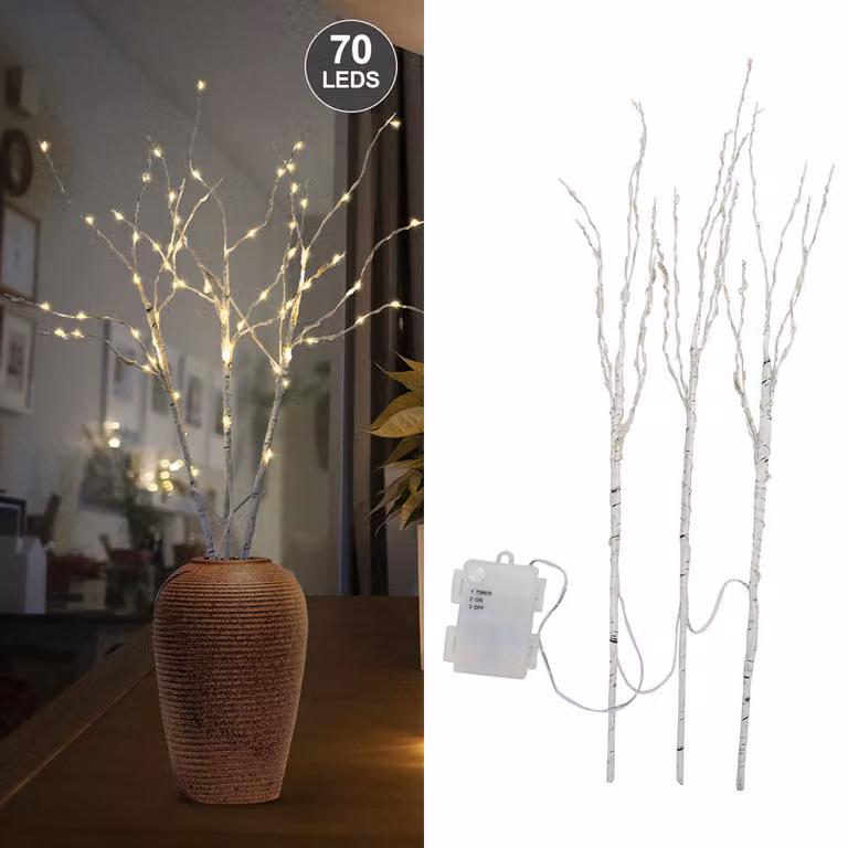 Jayseuw ramoscello luci set di 3 luci LED bianco caldo batteria decorazione Natale
