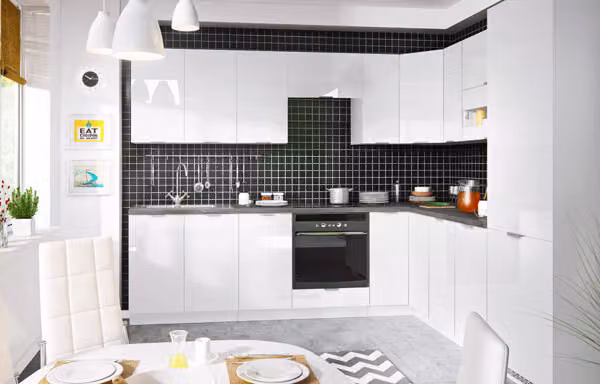 Mobile da cucina 270x230cm bianco / bianco acrilico lucido blocco cucina cucina moderno completo