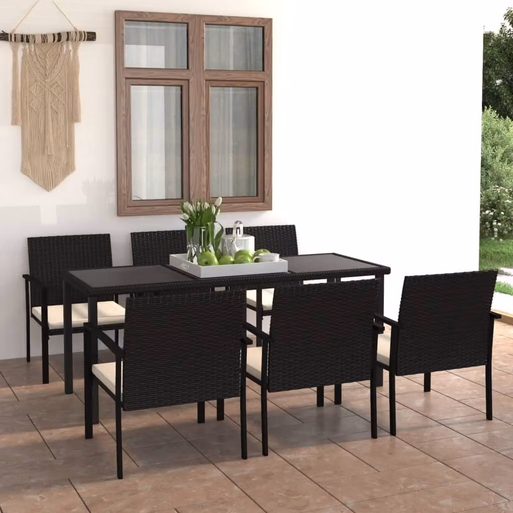 Maison Exclusive - Set da pranzo da giardino 7 pezzi in polyrattan nero