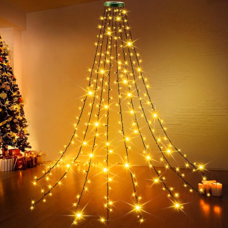Catena luminosa a LED con 8 fili, 200 LED bianco caldo, lunghezza 2 metri