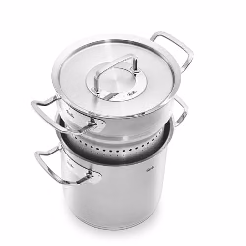 Fissler Original,Profi Collection Mulistar Pentola in acciaio inox 6 L, 20 cm, pentola elevata con coperchio, inserto per scolare per cottura al vapore e normale, per cottura a induzione