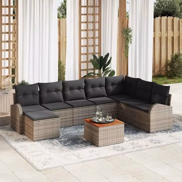 Set Divano da Giardino 9 pz Grigio polyrattan 3356284