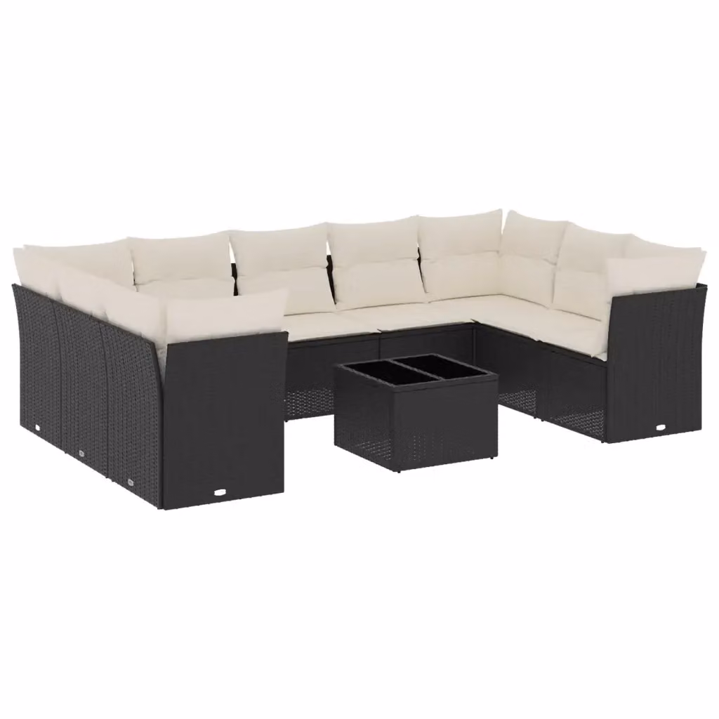 Set di Divani da Giardino a Forma di U vidaXL con Cuscini e Tavolino da Esterno, Struttura in Metro e Polyrattan, Nero e Bianco – 2