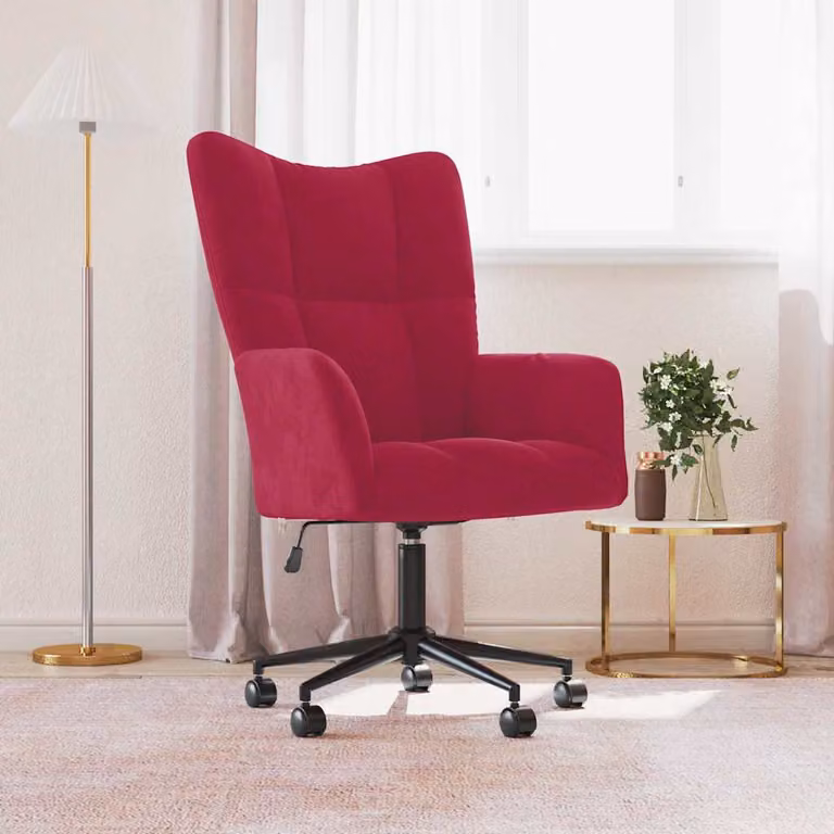 Sedia Relax vidaXL in Velluto Rosso con Ruote e Braccioli, Moderna e Girevole a 360 Gradi