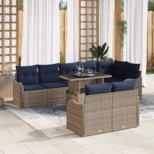 Set Divano da Giardino 9 pz Grigio Poly Rattan 3348491