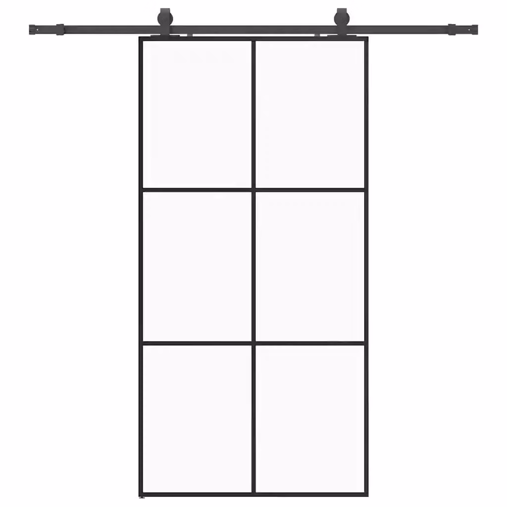 Porta Scorrevole Moderna vidaXL in Vetro Trasparente con Telaio in Alluminio Nero L: 102 cm, H: 205 cm – 2